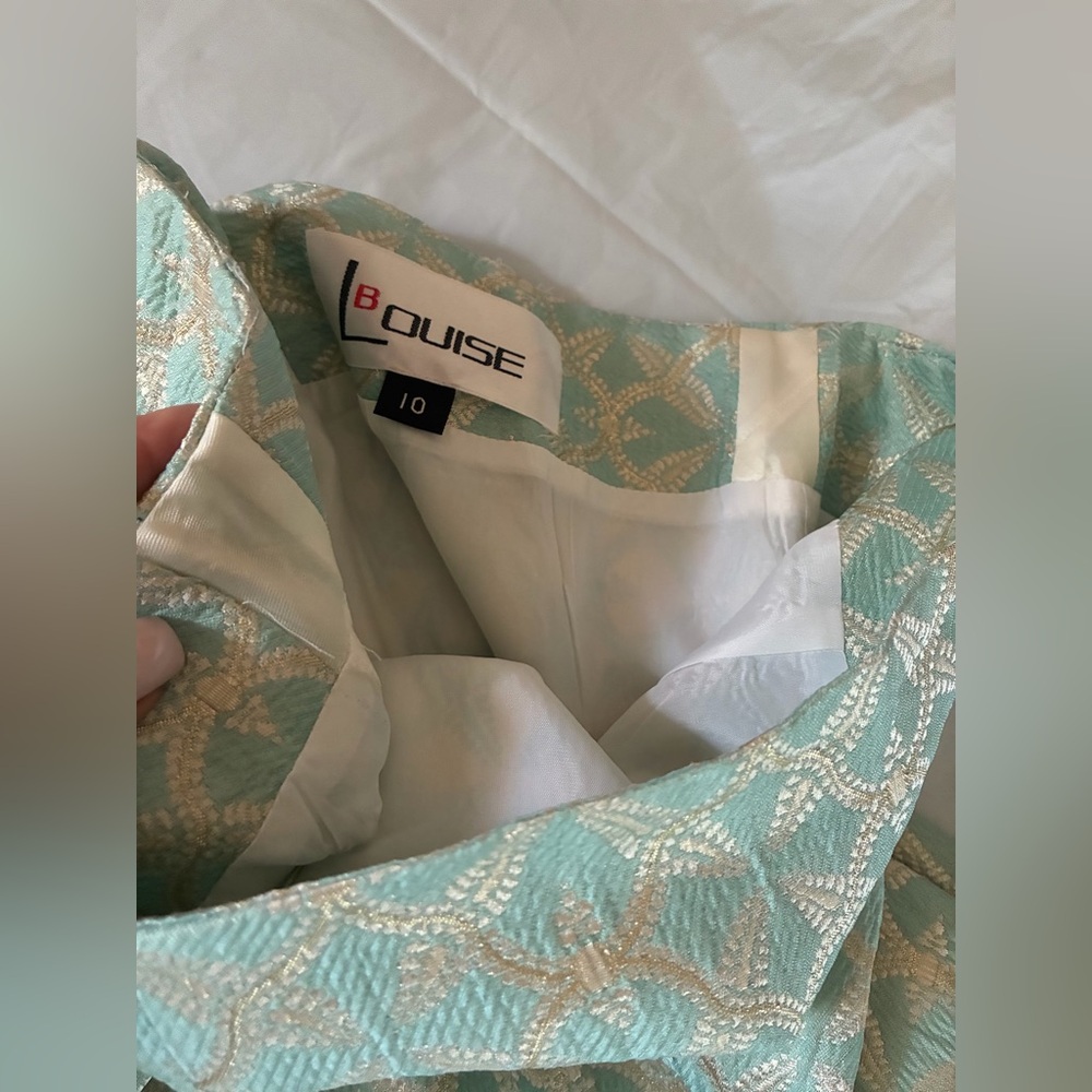 Vintage 80s/90s B. LOUISE Mint Green Brocade Skirt Suit Set - Picture 14 of 16